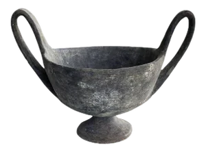 Greek Black Basaltware Kantharos Vessel, Urn or Drinking Cup With Handles