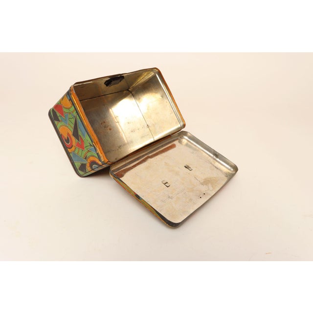 Metal Art Deco Bauhaus Geometric Decorative Tin Box With Brass Handle For Sale - Image 7 of 18