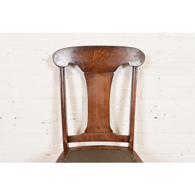 Wood Limbert Style Antique Arts & Crafts Carved Oak Side Chair or Dining Chair, Circa 1900 For Sale - Image 7 of 12