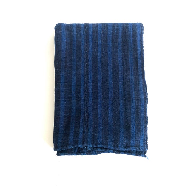 African African Indigo Striped Handwoven Textile Throw For Sale - Image 3 of 4