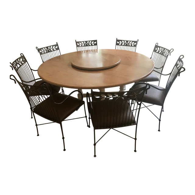 1980s Custom 68” Round French Country Dining Set - 9 Pieces For Sale