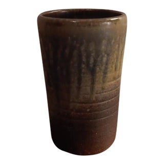 1980s Artist Signed Raku Art Studio Canister Vase For Sale