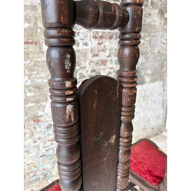 Vintage Spanish Revival Prayer Chairs With Red Velvet Upholstery – Pair For Sale - Image 15 of 18