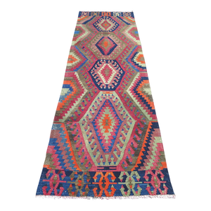 Mid 20th Century Vintage Multicolor Turkish Runner Rug Boho Kilim Runner