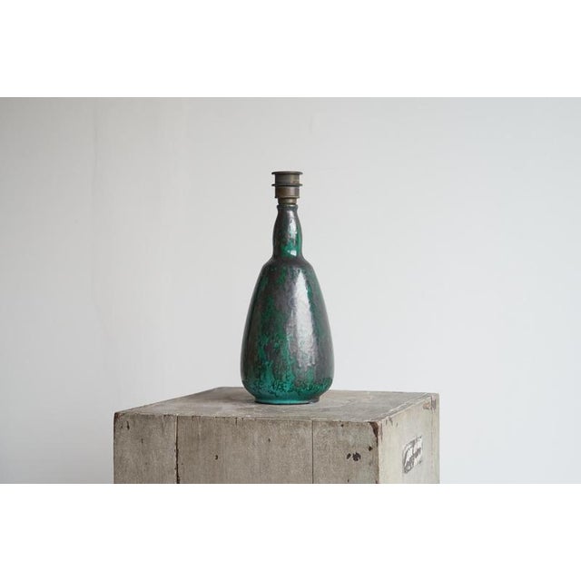 Green Glazed Studio Pottery Table Lamp, 1930s For Sale - Image 4 of 12