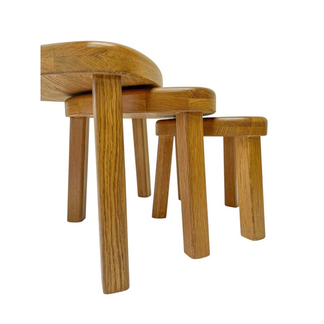 Triangular Oak Nesting Tables from Pierre Chapo, 1970s, Set of 3 For Sale - Image 6 of 12