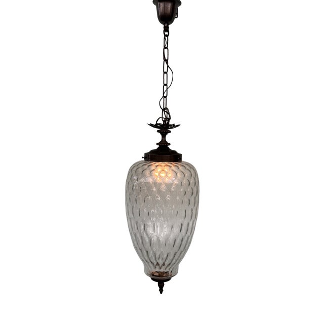 Vintage Glass and Brass Lantern Chandelier, 1960s For Sale