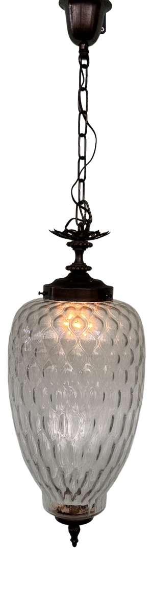 Vintage Glass and Brass Lantern Chandelier, 1960s