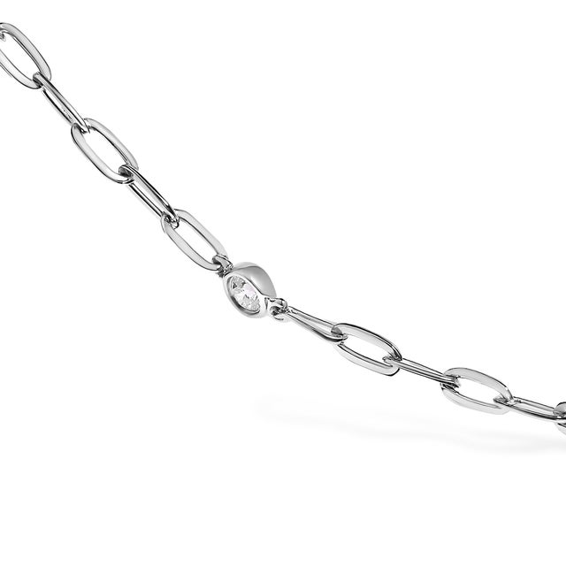 Contemporary 14K White Gold Bezel Set 1.00 Cttw Diamond 11 Station Necklace For Sale - Image 3 of 6