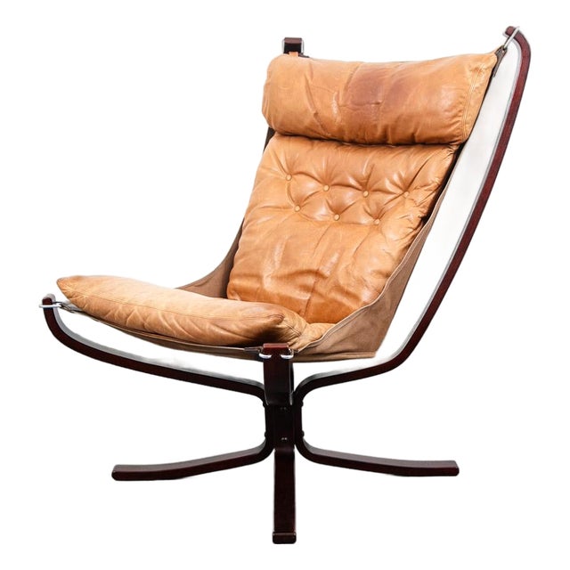 1960s Mid Century Danish Modern Lounge Chair Tan Brown Leather Attributed to Sigurd Ressell Falcon For Sale