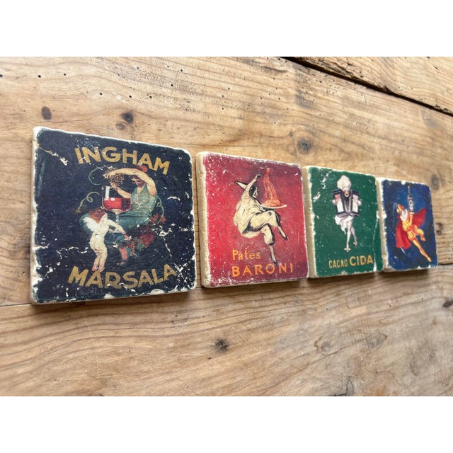 Italian Vintage Italian Advertising Ceramic Coasters, Set of 4 | Ingham Marsala, Baroni & Cacao Cida For Sale - Image 3 of 12