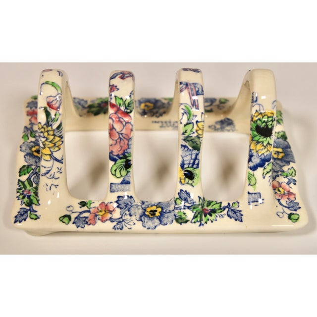 1920s Antique English Floral Ceramic Toast Rack / Letter Holder For Sale - Image 5 of 9