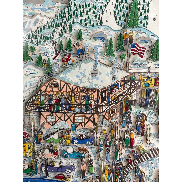 Vintage James Rizzi “Ski Weekend” 3d Layered Serigraph Art Signed & Numbered 23/150 For Sale - Image 11 of 12