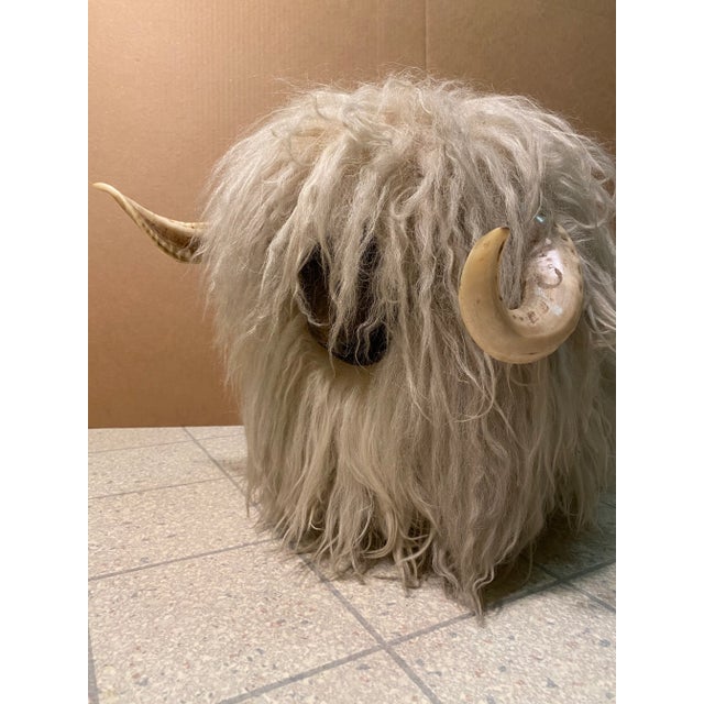 1970s Vintage Long Haired Lamb’s Wool Footstool Ottoman For Sale - Image 4 of 8