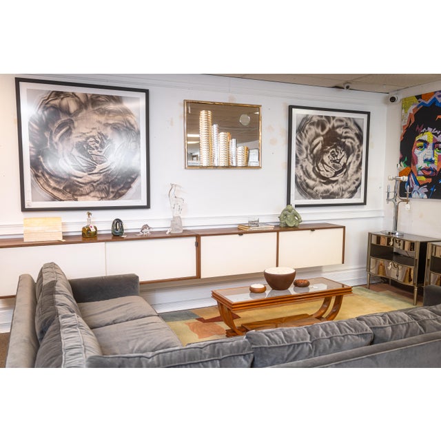1960s Pair of Vintage 1960s Florence Knoll Floating Credenzas Walnut & White Laminate For Sale - Image 5 of 15