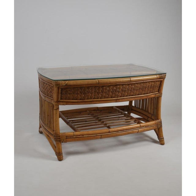 Vintage Rattan and Wicker Coffee Table with Glass Top, 1960s For Sale - Image 9 of 18