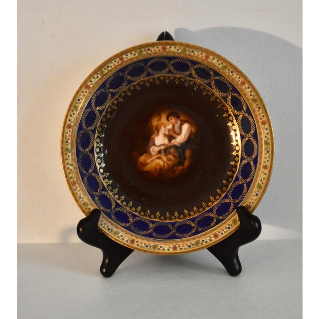Metal Vintage Victoria Czechoslovakia Porcelain Cabinet Plate Cobalt Blue Gold For Sale - Image 7 of 13