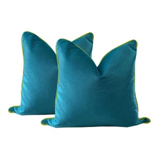 Turquoise With Chartreuse Sofa Pillows - A Pair For Sale