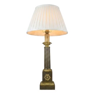 Antique Neoclassical Louis XVI Style Bronze Column Table Lamp with Gilt Accents, Europe, 19th Century For Sale