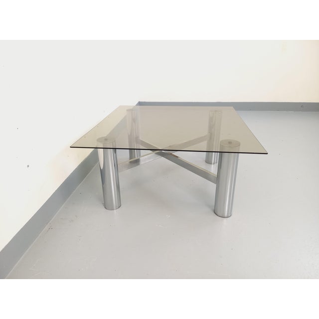 Vintage Italian Space Age Square Coffee Table in Smoked Glass and Chromed Metal, 1970s For Sale - Image 11 of 18