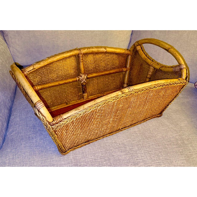 Boho Chic Vintage Bamboo and Rattan Wicker Basket For Sale - Image 3 of 8