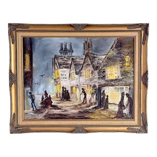 Mid 20th Century British Oil Painting, "The New Inn", Signed Pat Langton For Sale