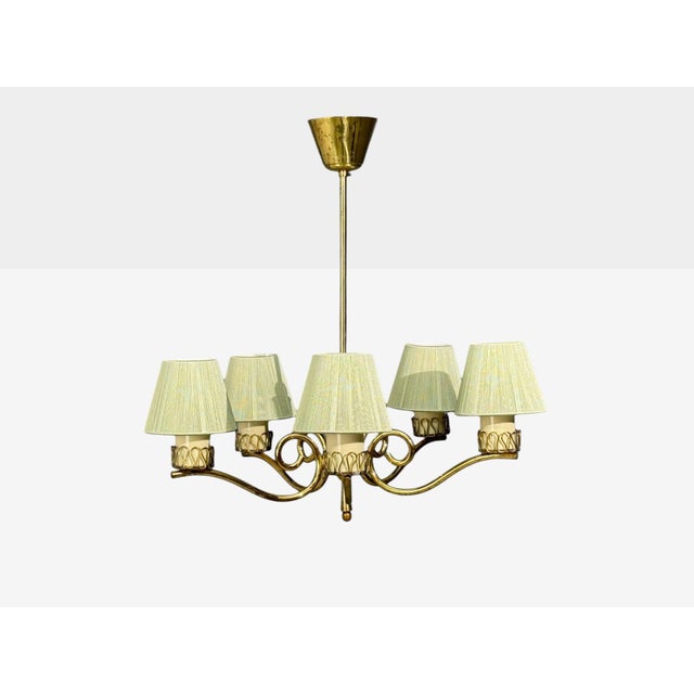 Mid-Century Modern Danish Modern, Chandelier, Patinated Brass, Denmark, 1950s For Sale - Image 3 of 13