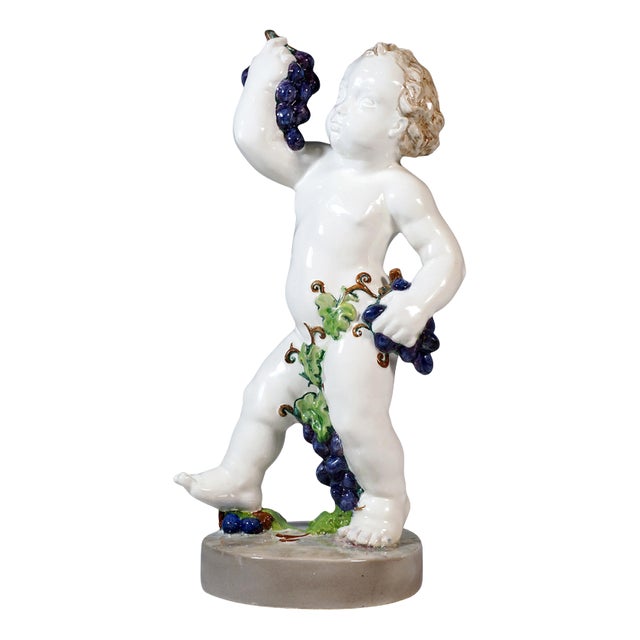 Powolny Style Autumn Putto with Grapes from Goldscheider Vienna, Austria, 1922 For Sale