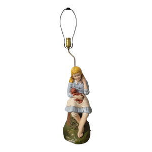 1970"s Vintage Ceramic Mid Century Modern Girl With Red Dog Table Lamp
