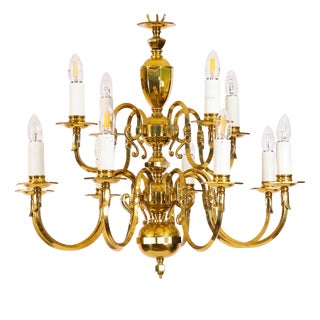 Antique Dutch Renaissance Brass 2-Tier Chandelier, 1920 For Sale