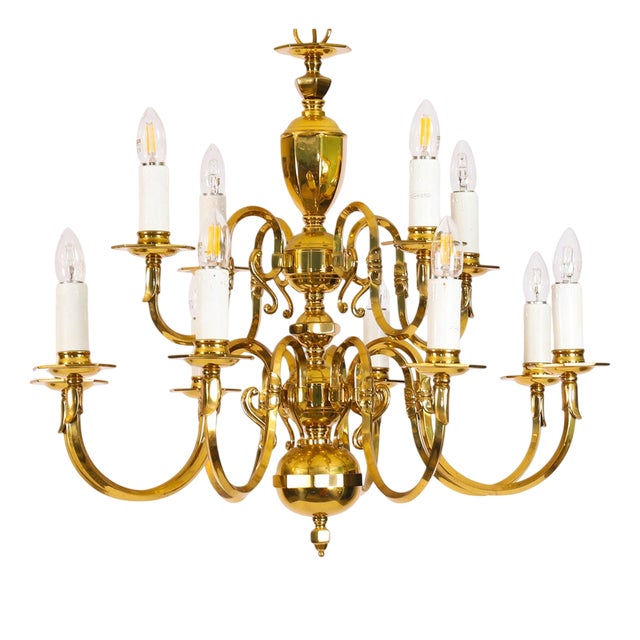 Antique Dutch Renaissance Brass 2-Tier Chandelier, 1920 For Sale