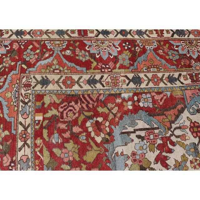 Red Square Antique Persian Bakhtiari Rug With Red Field and Ivory Medallion For Sale - Image 8 of 16