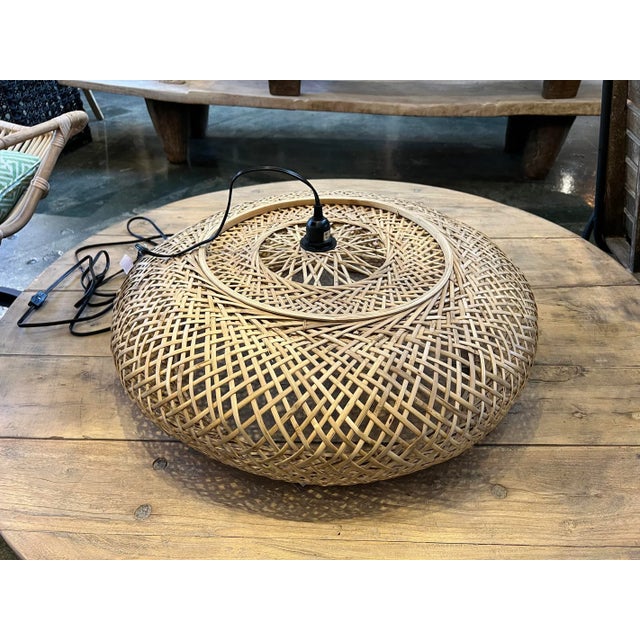 Contemporary Rattan Beret Pendant Light For Sale - Image 3 of 8