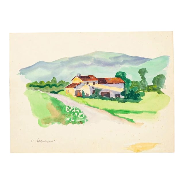 Countryside - Original Watercolor on Paper by Pierre Segogne - 1950s 1950 For Sale