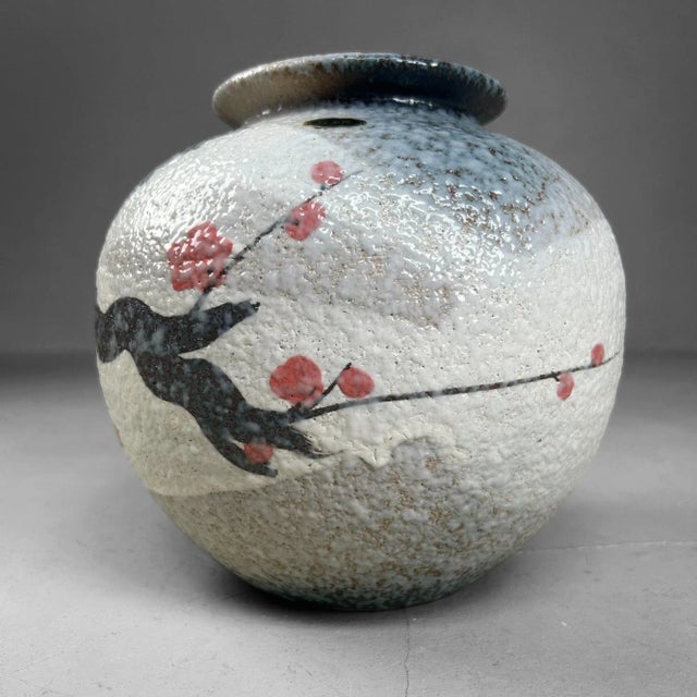 1970s Japanese Shigaraki Flower Vase with Sakura Decor, 1970s For Sale - Image 5 of 15