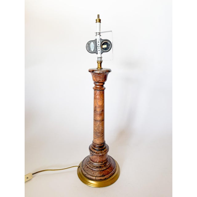 Vintage Alabaster Marble Column Table Lamp, Double Sockets For Sale - Image 9 of 12