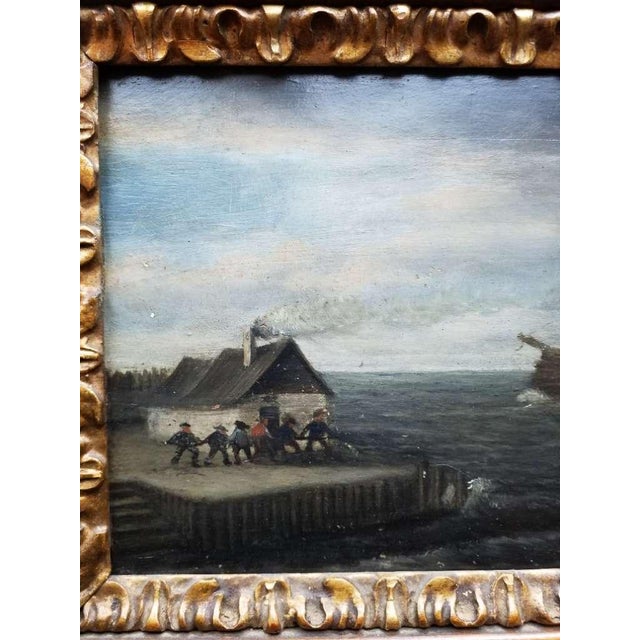 Flemish School Coastal Marine Scene – Fishermen Hauling a Boat Ashore, Early 18th Century, Oil on Oak Panel. For Sale - Image 10 of 11