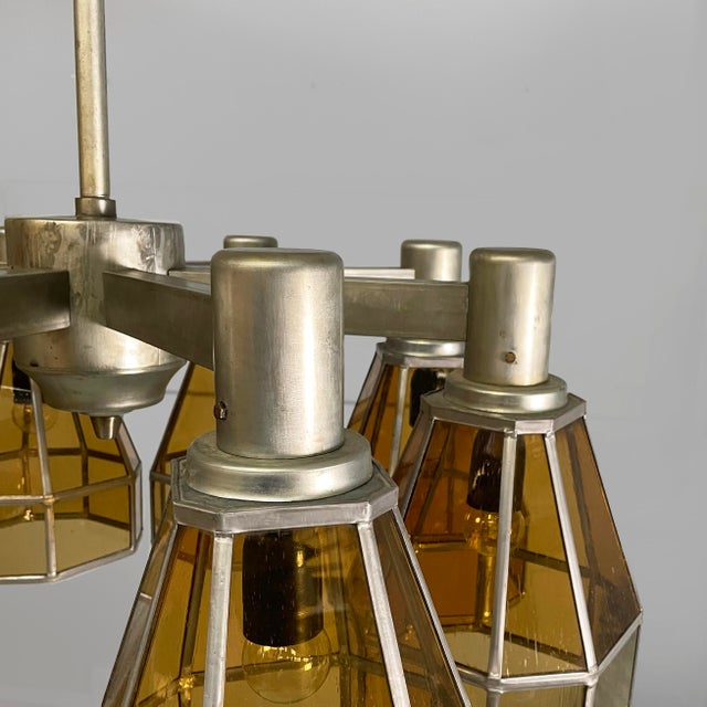 German Art Deco Chandelier in Yellow Glass and Metal, 1930s For Sale - Image 13 of 18