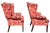 Pair of Late 20th Century Custom Upholstered Wingback Armchairs in Red and Ivory Floral Cut Velvet For Sale - Image 9 of 14