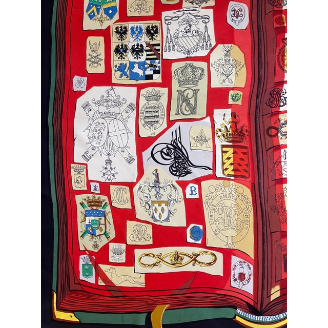 Contemporary HERMES CHIFFRES et MONOGRAMMES red silk scarf 1986 France For Sale - Image 3 of 11