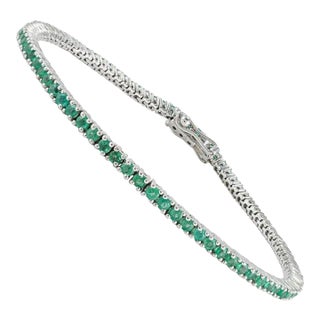 2.1Carat Emerald May Birthstone Sleek Tennis Bracelet in 18k White Gold For Sale