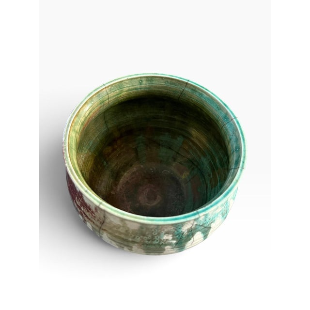 Mid 20th Century Vintage Studio Pottery Bowl With Turquoise & Brown Drip Glaze | Sculptural Ceramic For Sale - Image 5 of 6