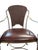Elegant Maitland-Smith armchair featuring a patinated metal frame with faux bamboo legs, scrolling arms, woven cane back,...