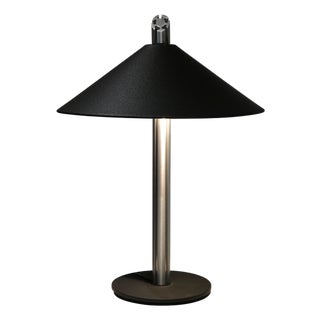 Postmodern Table Lamp with Black Cone Shade and Brushed Aluminum Stem, 1980s For Sale