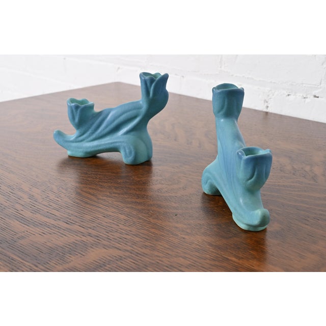 Van Briggle Van Briggle Arts & Crafts Turquoise Glazed Ceramic Candlesticks, Pair For Sale - Image 4 of 12