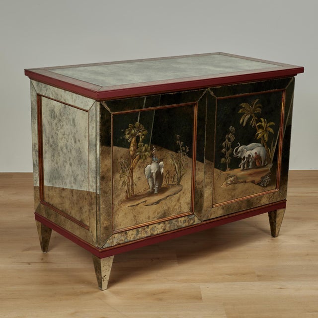 Pair of Antique Italian Eglomise Mirrored Cabinets With Elephants and Palm Trees For Sale - Image 4 of 18