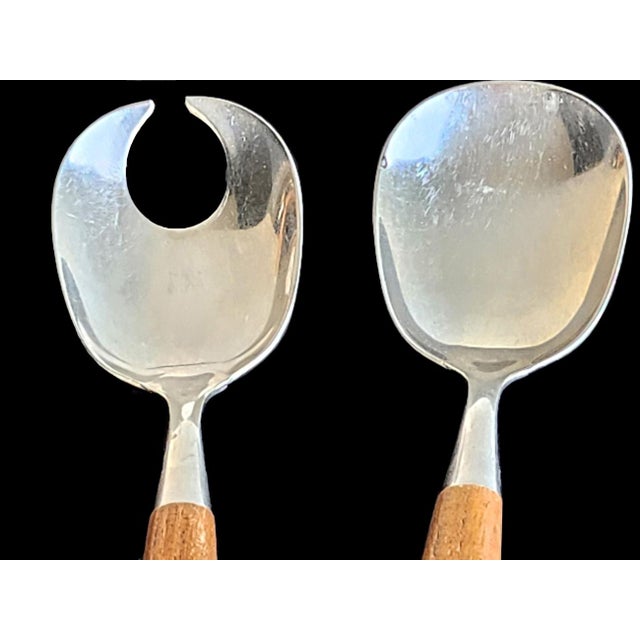 1960s Norwegian Teak Wood and Stainless Steel Salad Servers, a Pair For Sale In Miami - Image 6 of 9