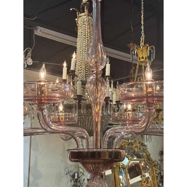 Murano Pink Glass Chandelier For Sale In Dallas - Image 6 of 7