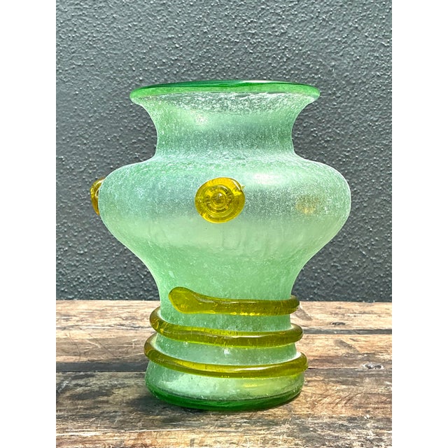Vintage Italian Hand Blown Glass Vase For Sale - Image 4 of 12