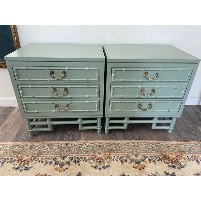 Chinoiserie Vintage Ficks Reed Style Kaplan & Fox Faux Bamboo Nightstands or Side Tables - A Pair For Sale - Image 3 of 8